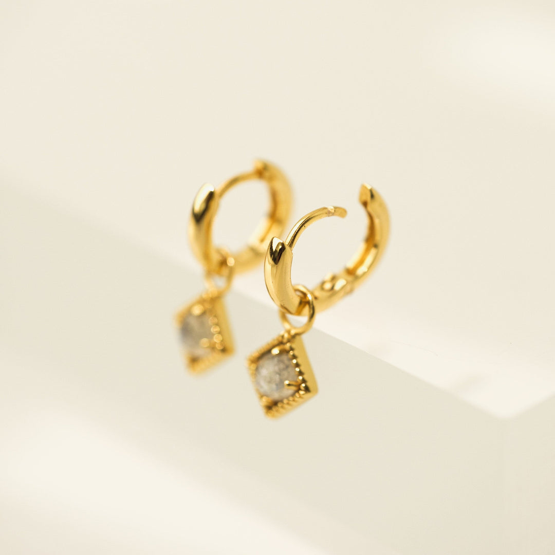 Eclipse Huggie Drop Hoop Earrings - Labradorite