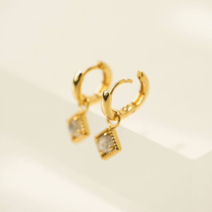 Eclipse Huggie Drop Hoop Earrings - Labradorite