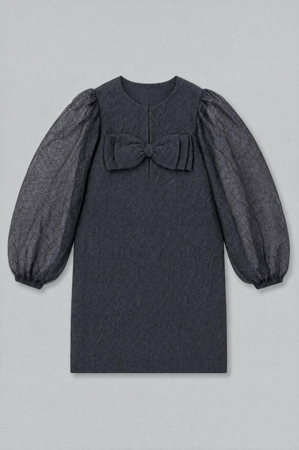 Organza Bow Mini Dress - Black