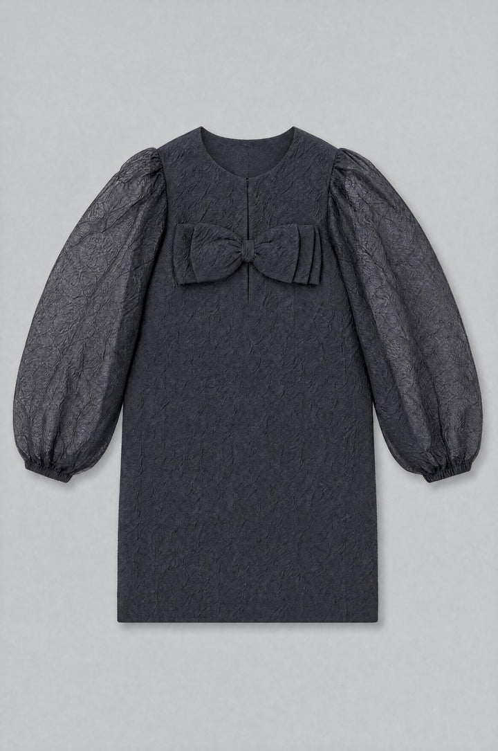 Organza Bow Mini Dress - Black
