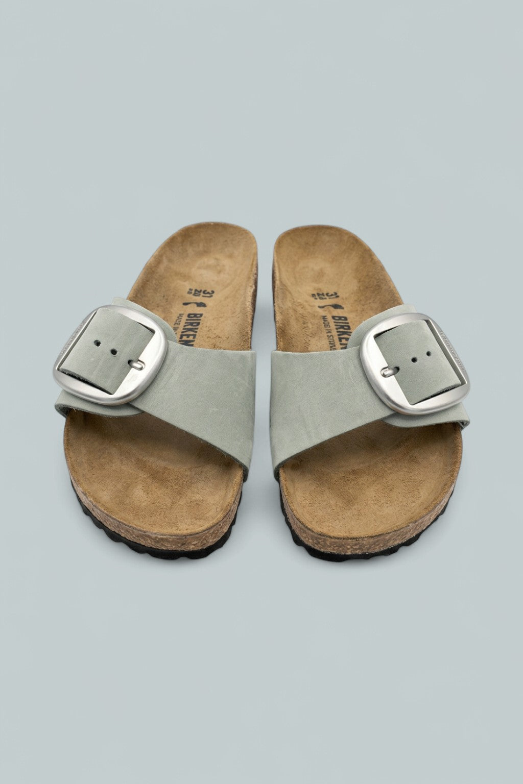 Madrid Big Buckle Nubuck Leather Sandals - Gray