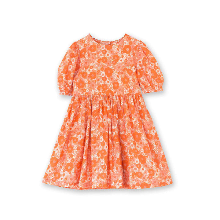 Girls' Short Puff Sleeve Dress - Orange Meadow