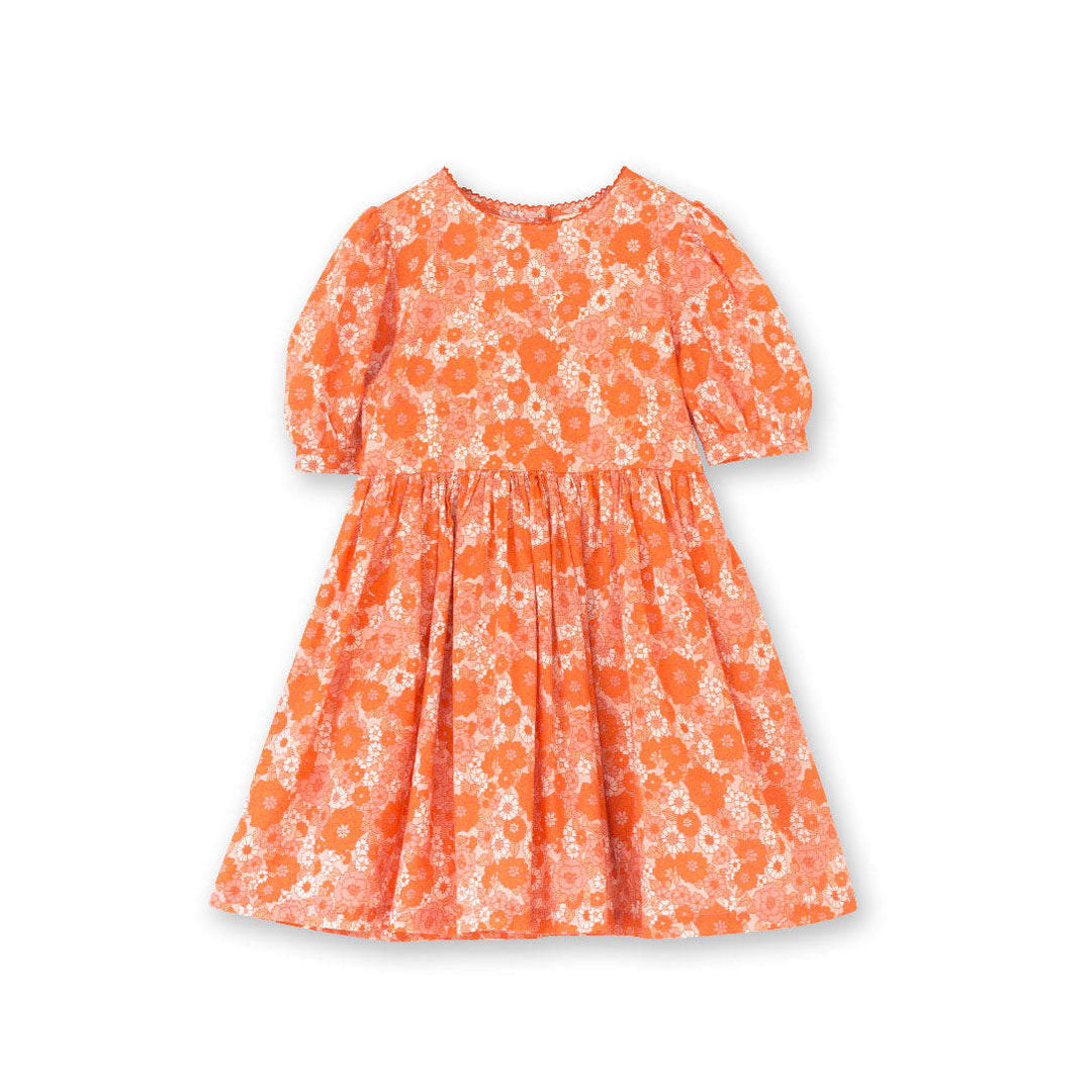 Girls' Short Puff Sleeve Dress - Orange Meadow