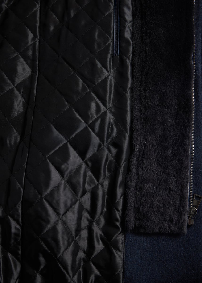 Wool Coat with Shearling Gilet - Navy