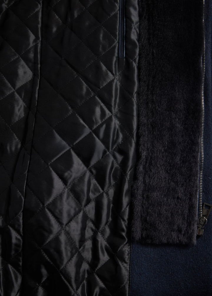 Wool Coat with Shearling Gilet - Navy