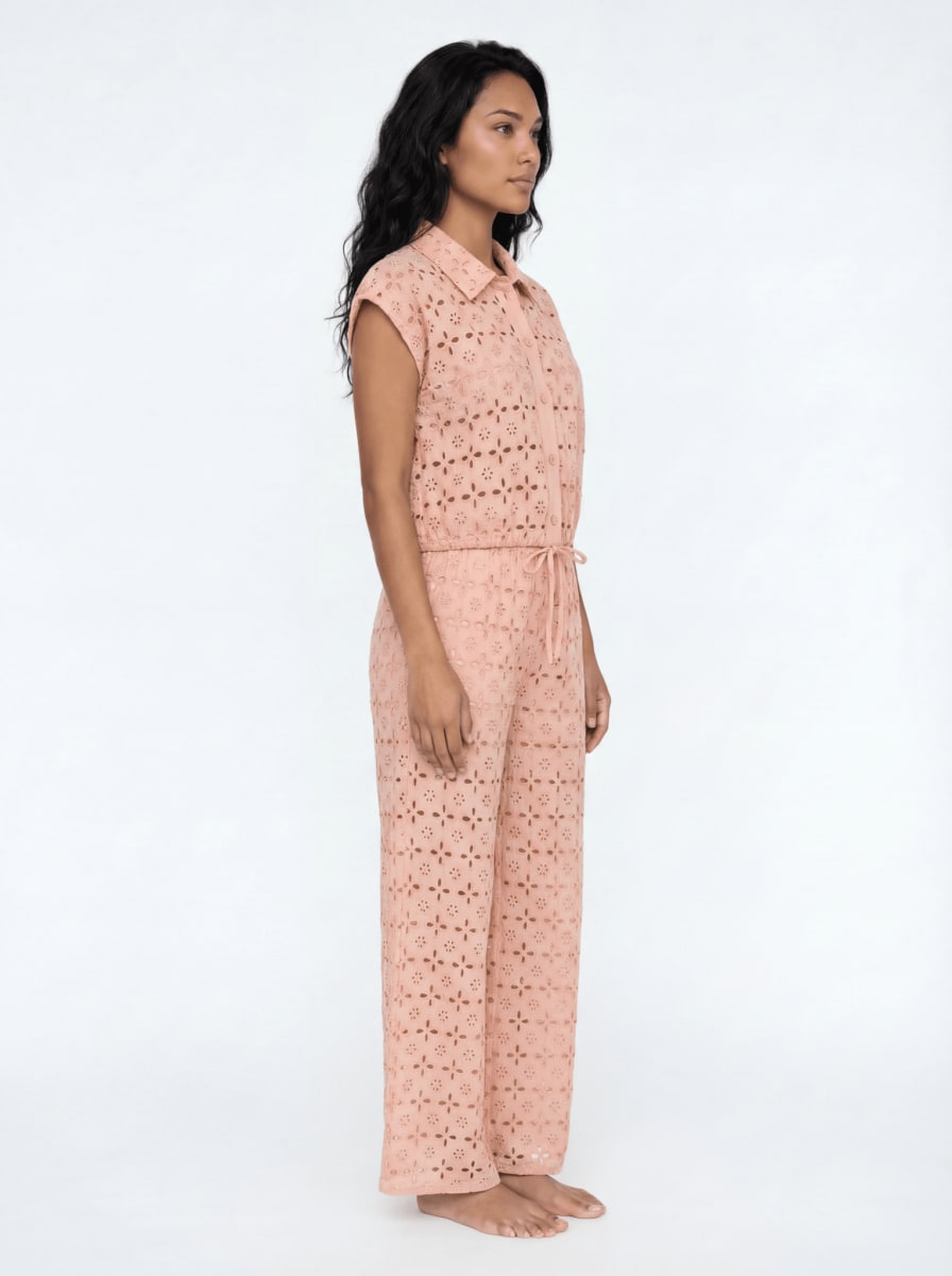 Mattie Broderie Sleeveless Drawstring Shirt - Blush Pink
