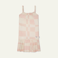 Checkered Linen Kid Dress - Natural/sepia Rose