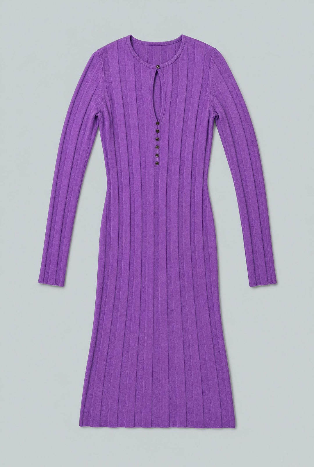 Ribbed Keyhole Sweater Dress - Purple