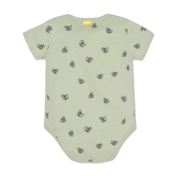 Bees Baby Bodysuit - Light Sage