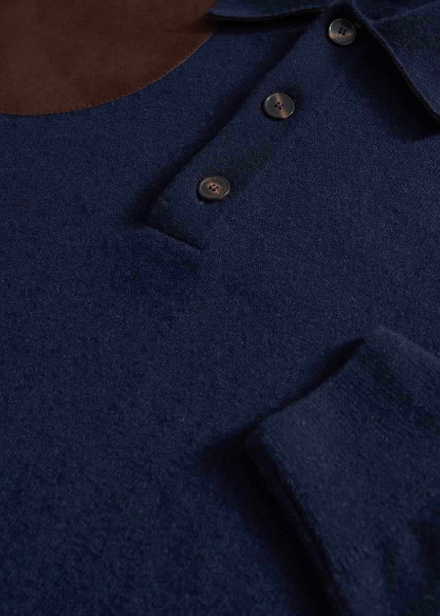 Suede Knit Polo - Navy