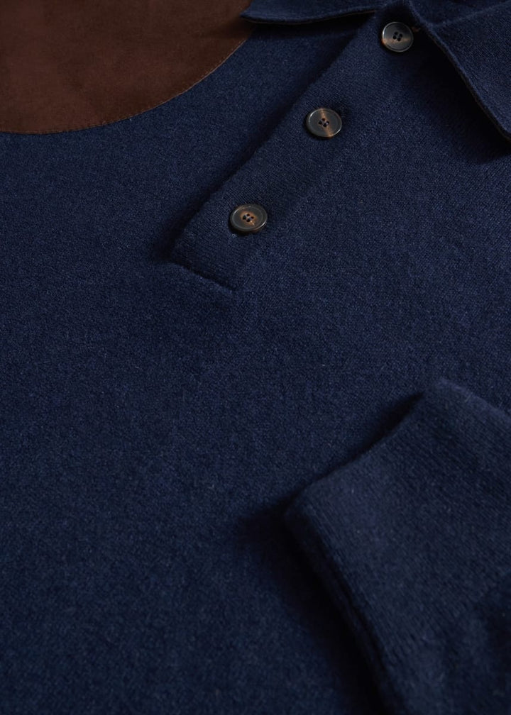 Suede Knit Polo - Navy