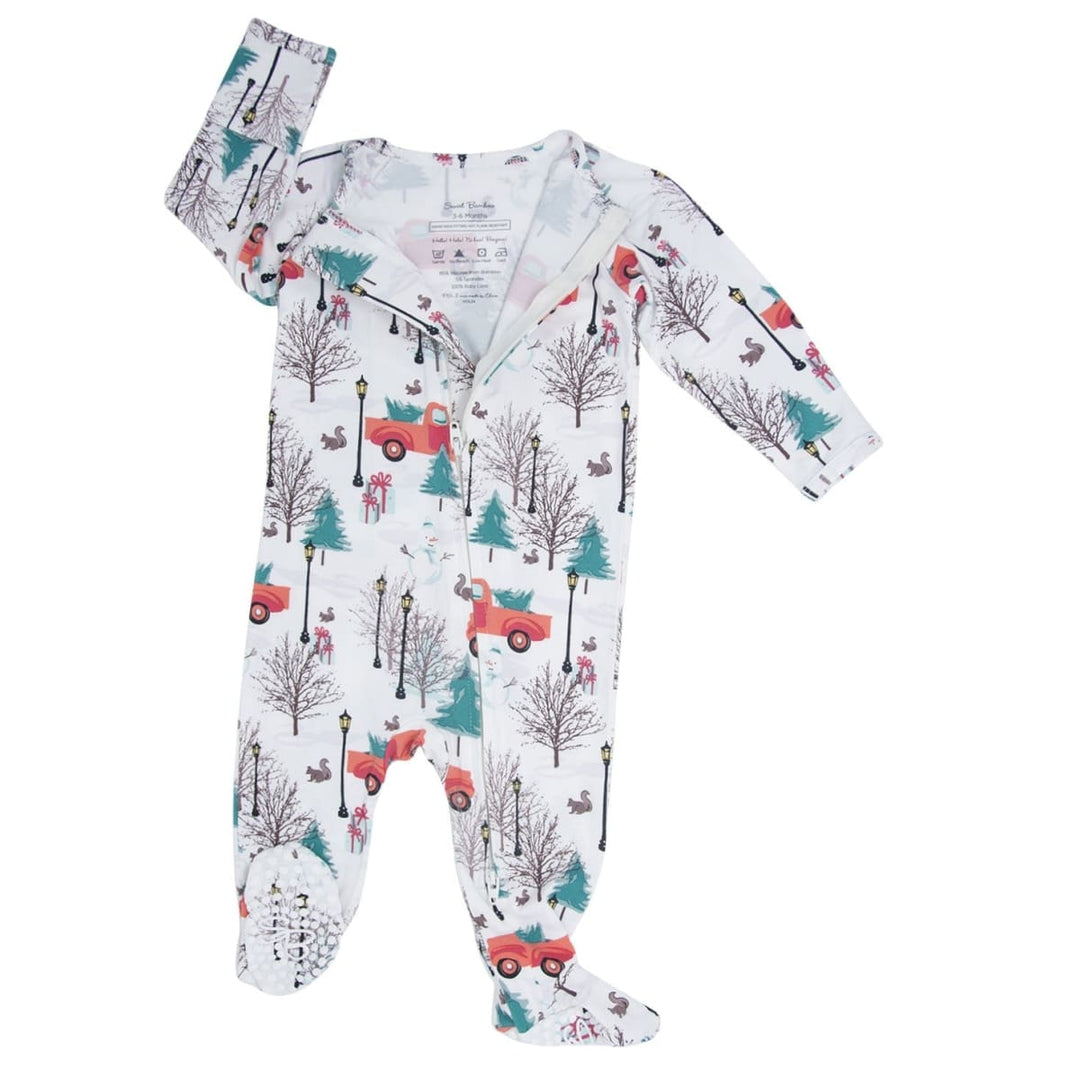 Zipper Footie Winter Scene Trucks and Trees - Winter Wonderland