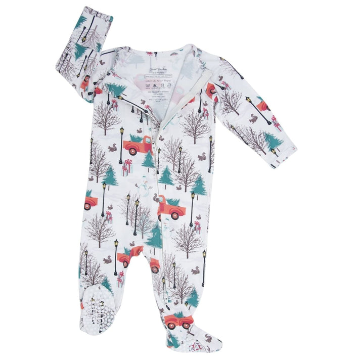 Zipper Footie Winter Scene Trucks and Trees - Winter Wonderland