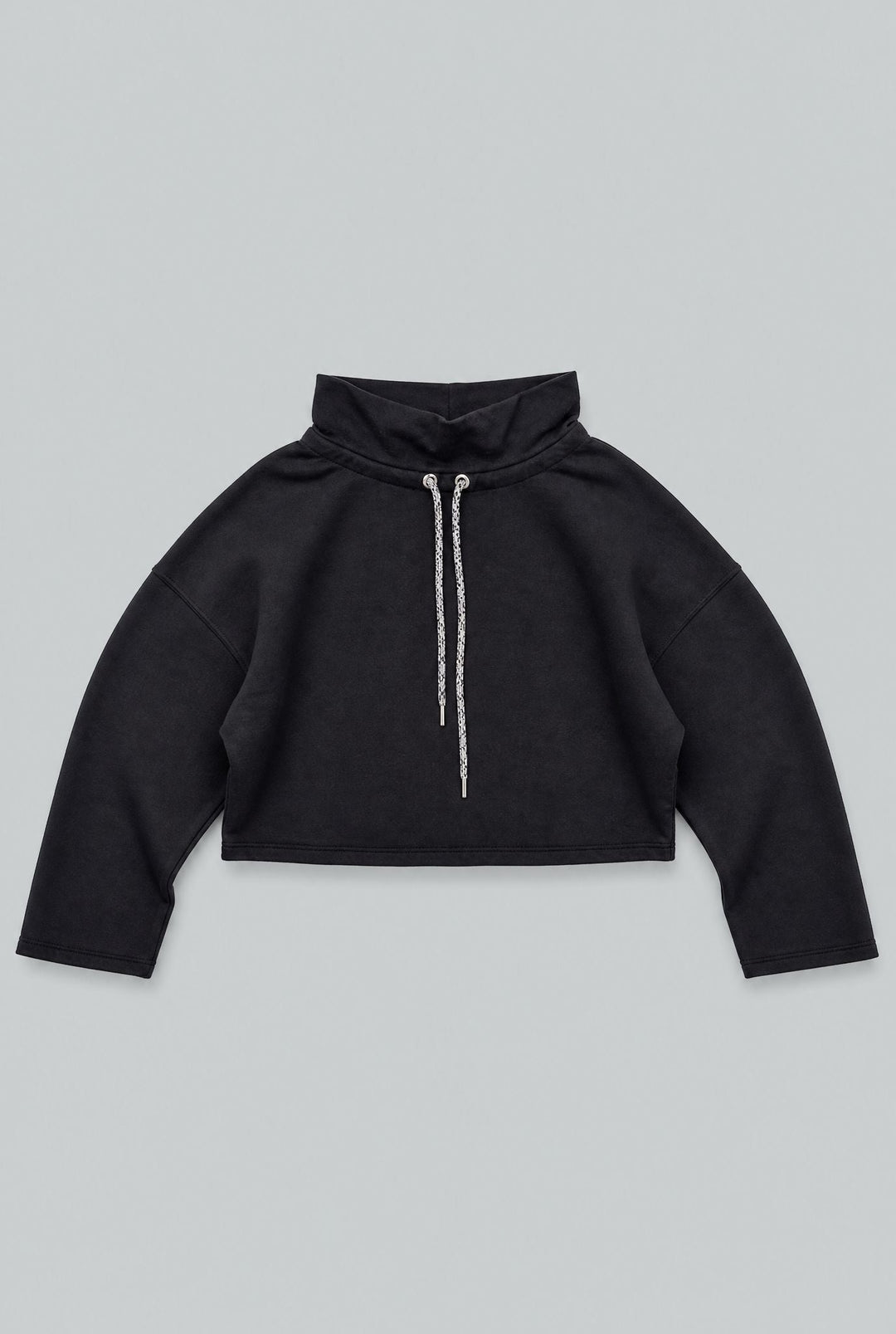 Funnel Neck Sweatshirt With Drawstring - Black