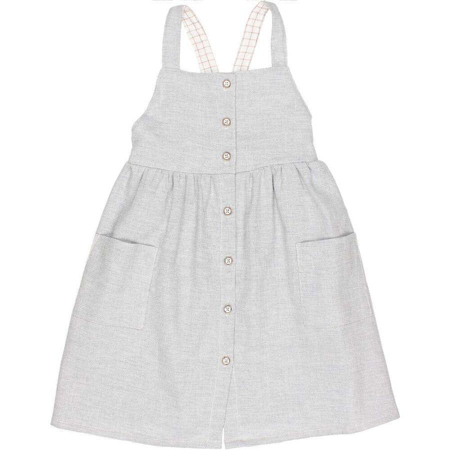 Button Front X-Back Linen Twill Dungaree Dress with Pockets - Jeans Denim Dungarees Buho 