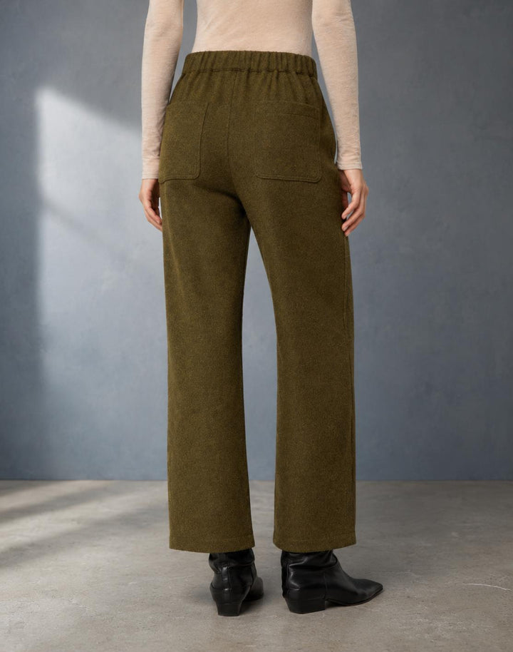 Wool-Cashmere Double Face Jersey Downing Barrel Leg Ankle Pant - Forage Green Melange