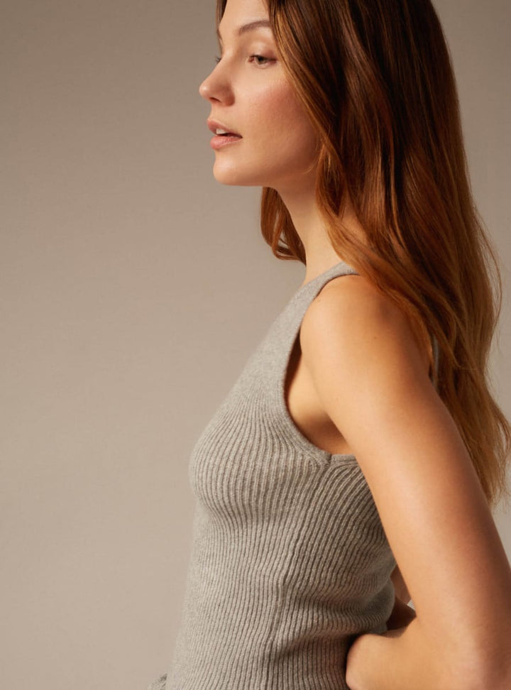 Lola | Cashmere Ribbed Tank Top - Grey