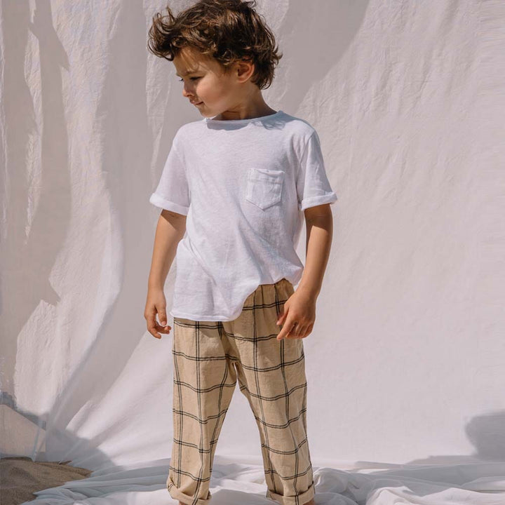 Cotton Plaid Rolled Hem Pant - Biscotto Pants Buho 