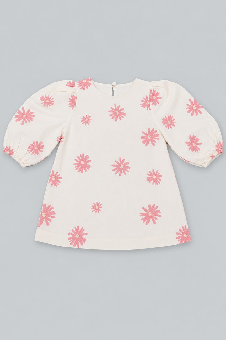 Embroidered Long Sleeve Dress - Pink Combo
