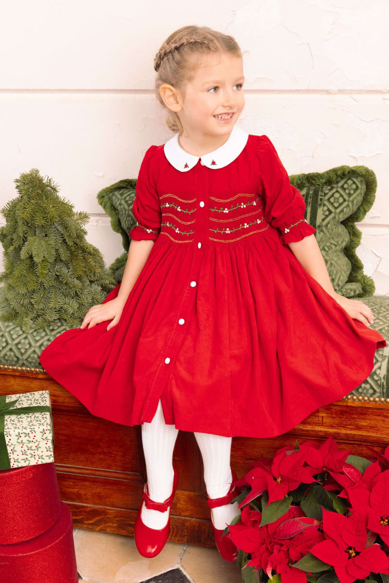 Olympe Red Holiday Smocked Dress