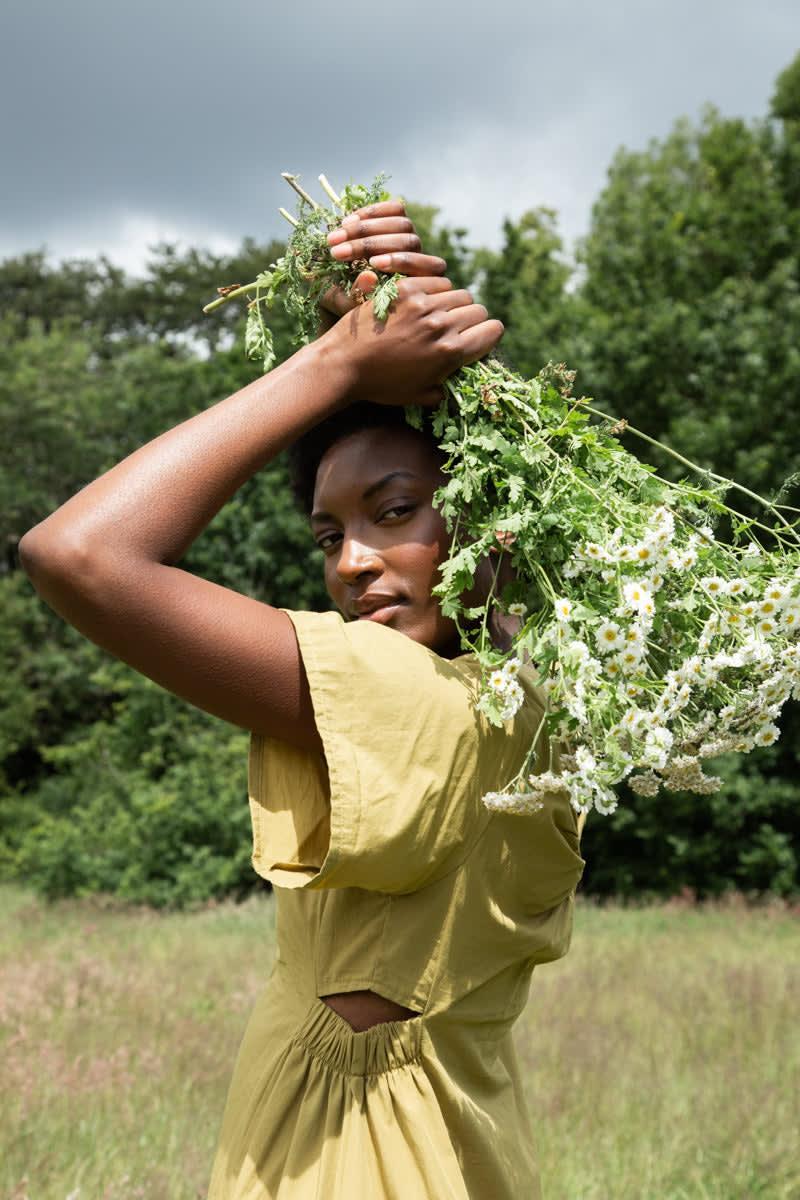 Nathalia Organic Cotton Dress - Bright Olive