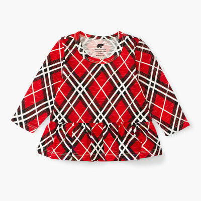 Long Sleeve Peplum Top - Classic Red Plaid