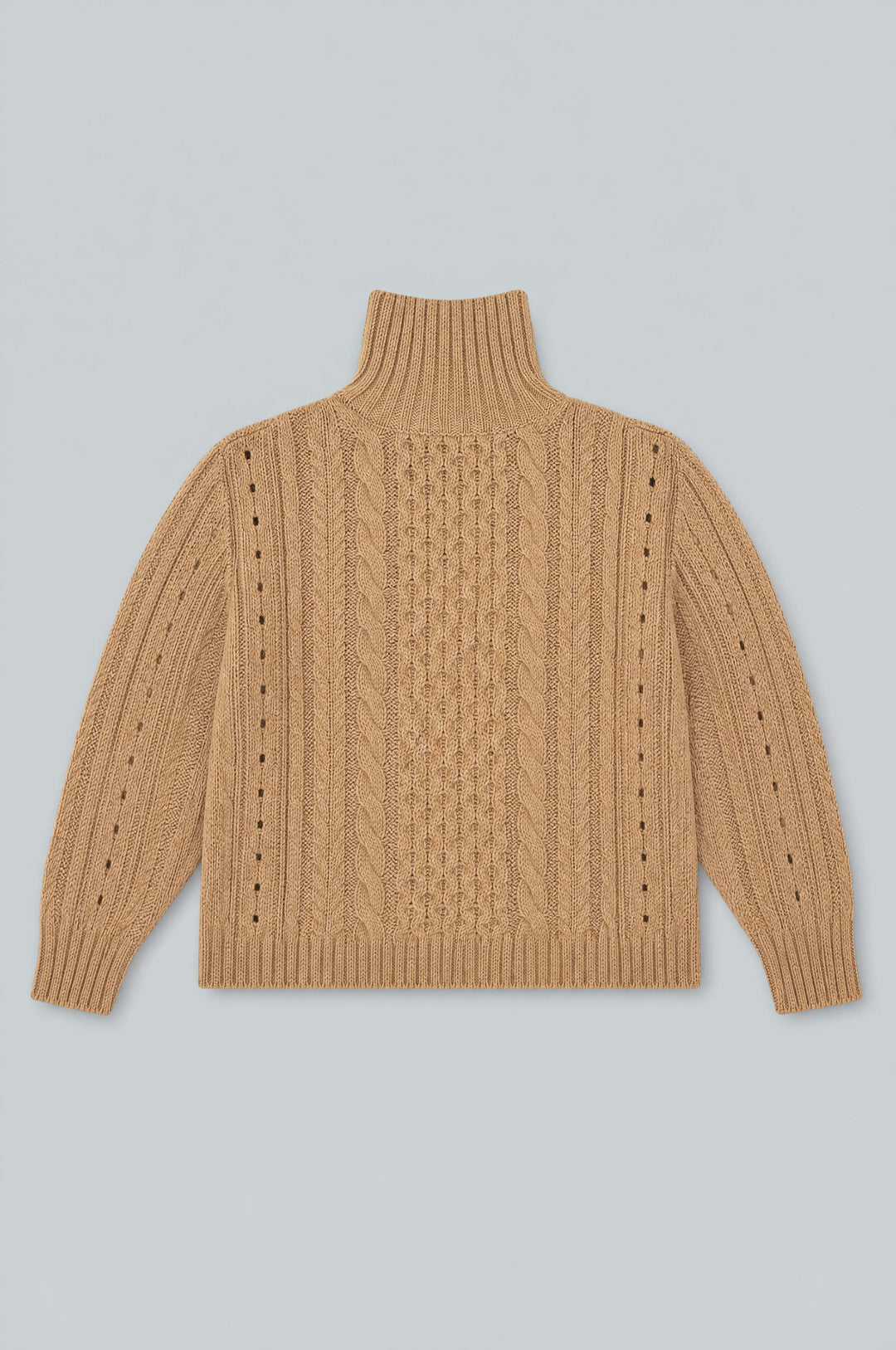 Cableknit Turtleneck Sweater - Tan