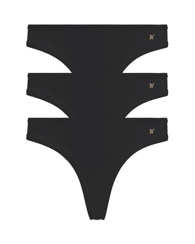 The Organic Cotton Dipped Thong 3 Pack - Black