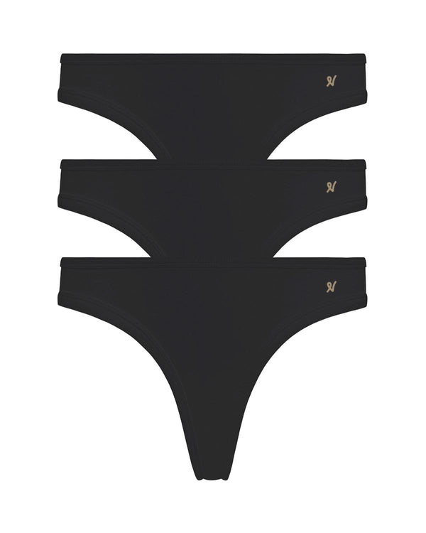 The Organic Cotton Dipped Thong 3 Pack - Black