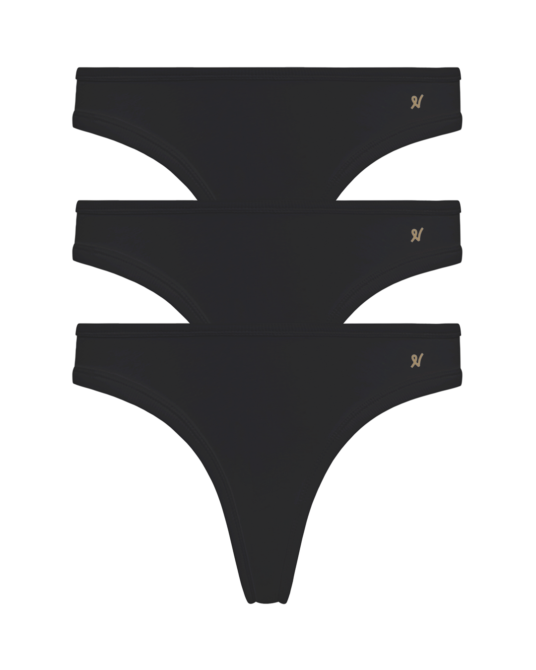 The Organic Cotton Dipped Thong 3 Pack - Black