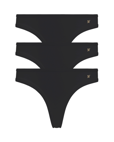 The Organic Cotton Dipped Thong 3 Pack - Black
