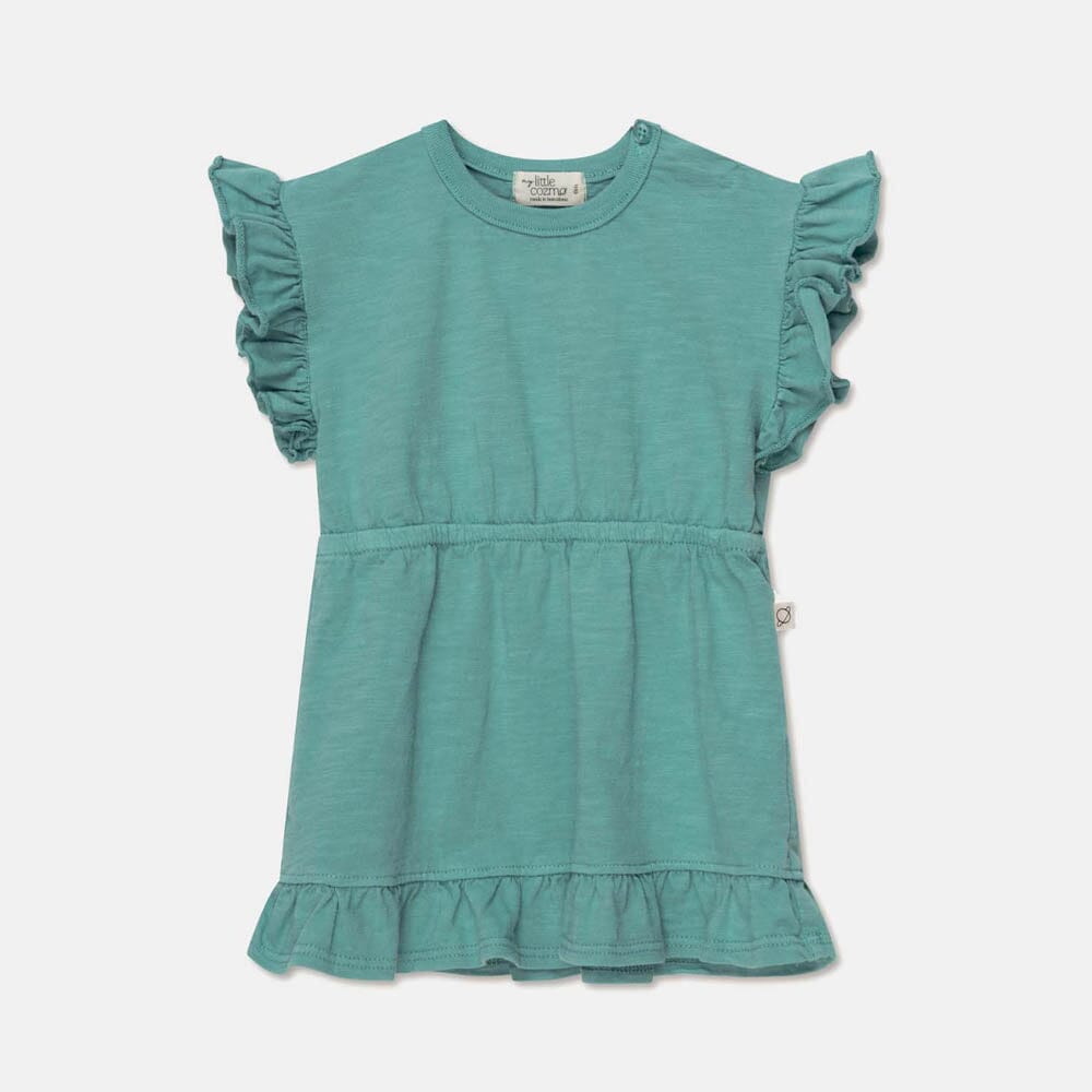 Slub Ruffle Dress - Green