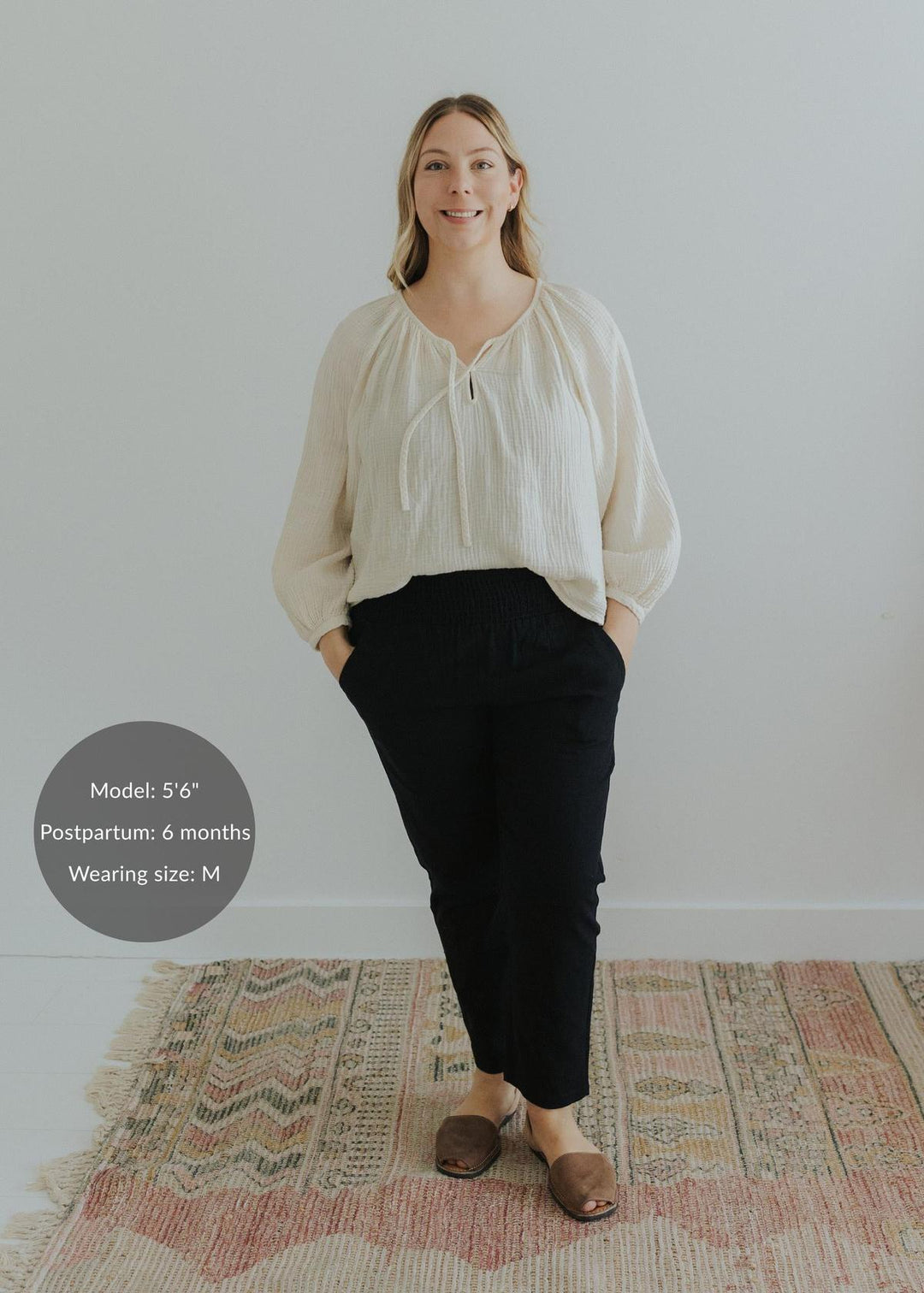 Adult Plus Size Transitional Maternity Smocked Linen Pant - Ebony