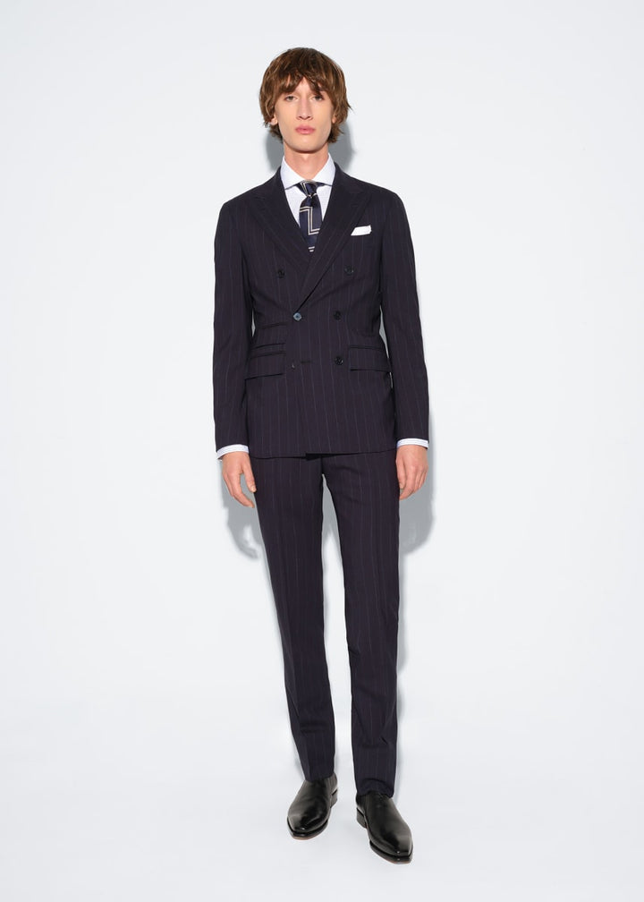 Stripe Wool Stretch Suit - Navy