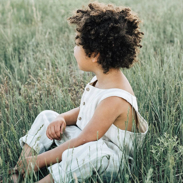 Organic Jumpsuit - Linen Stripe One Pieces Kid Wild 