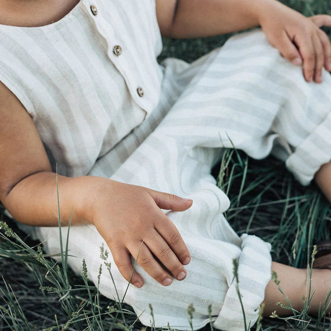 Organic Jumpsuit - Linen Stripe One Pieces Kid Wild 