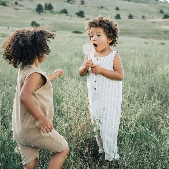 Organic Jumpsuit - Linen Stripe One Pieces Kid Wild 