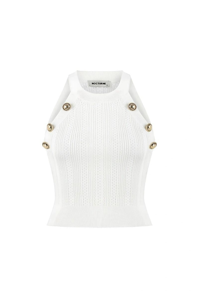 Halter Neck Knit Top - Off-white