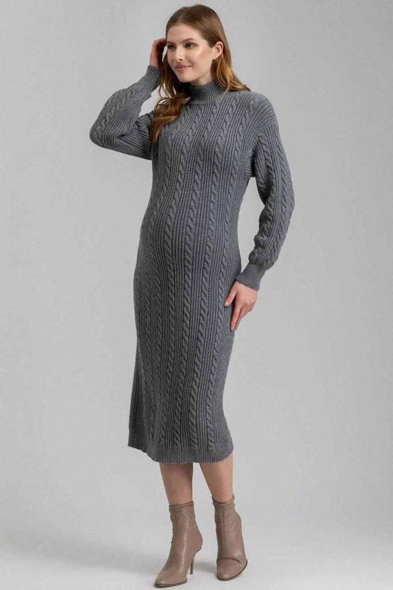 ELETTRA Maternity Dress With Tricot Knit - Antrachite Mel