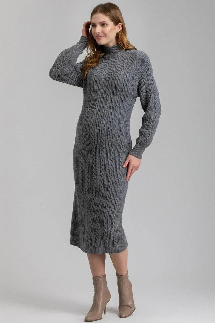 ELETTRA Maternity Dress With Tricot Knit - Antrachite Mel