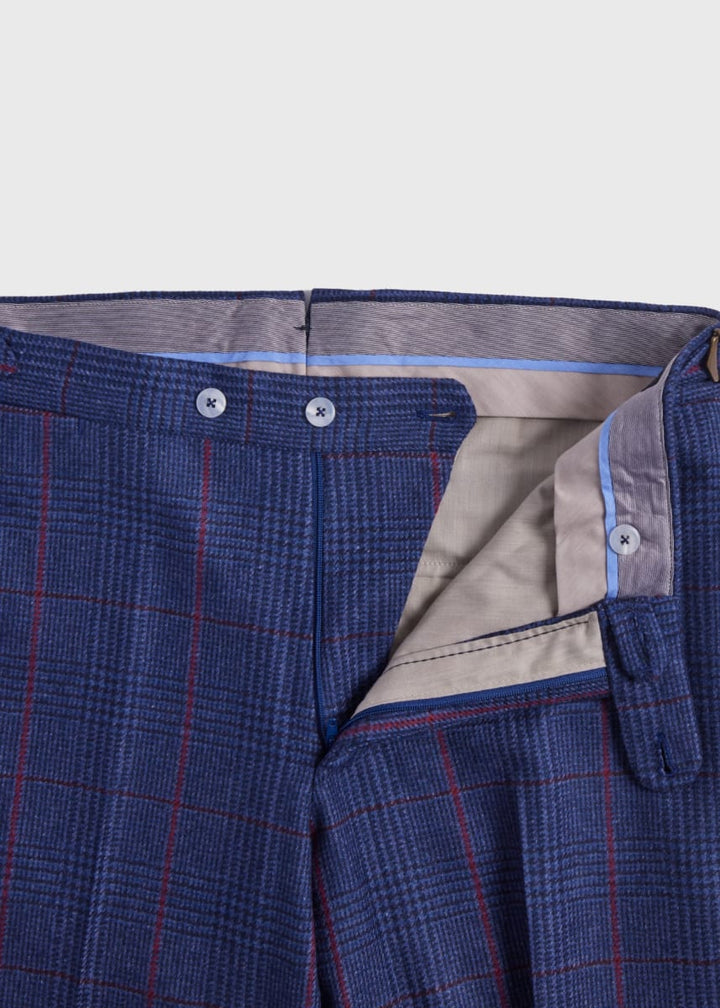 Wool & Cashmere Plaid Trouser - Blue