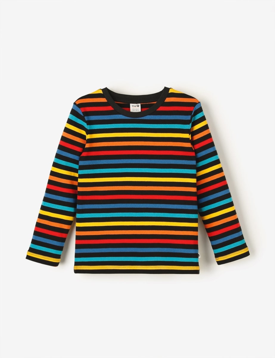 Organic Long Sleeve Cosy Rib Tee - Black Multistripe