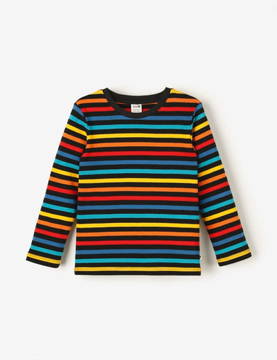 Organic Long Sleeve Cosy Rib Tee - Black Multistripe