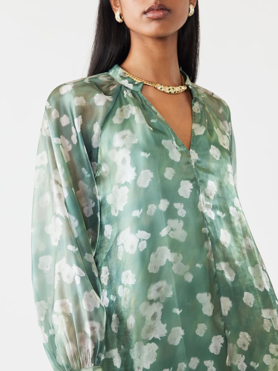 Caroline Dress - Green Blurry Magnolia