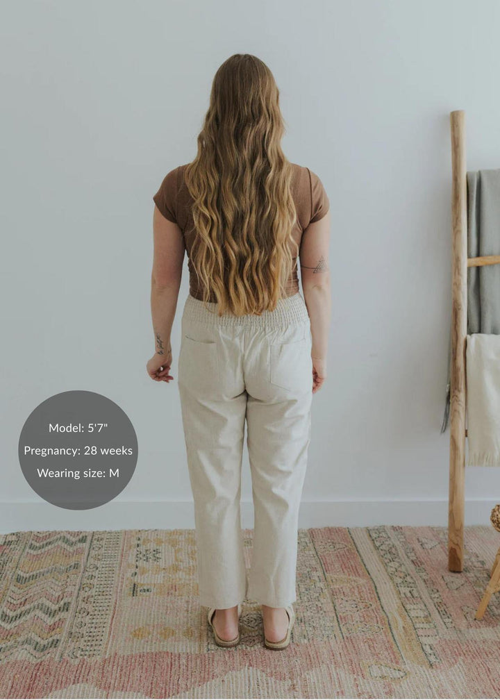 Adult Plus Size Transitional Maternity Smocked Linen Pant - Natural