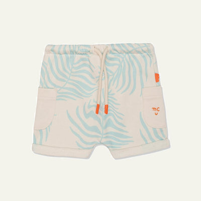 Recycled Cotton Palm Leaf Baby Shorts - Natural/sterling Blue