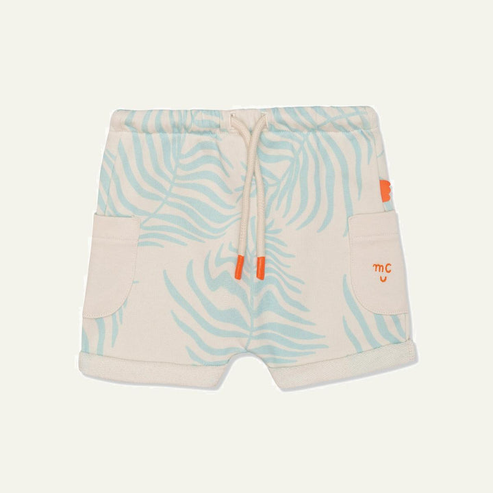 Recycled Cotton Palm Leaf Baby Shorts - Natural/sterling Blue