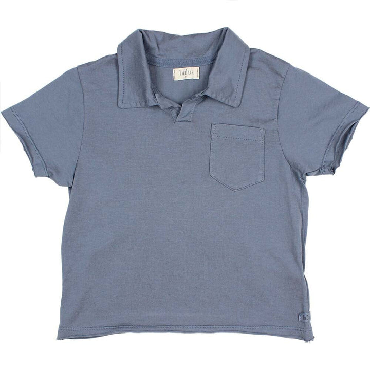 Polo Tee Shirt with Pocket - Blue Tops Buho 