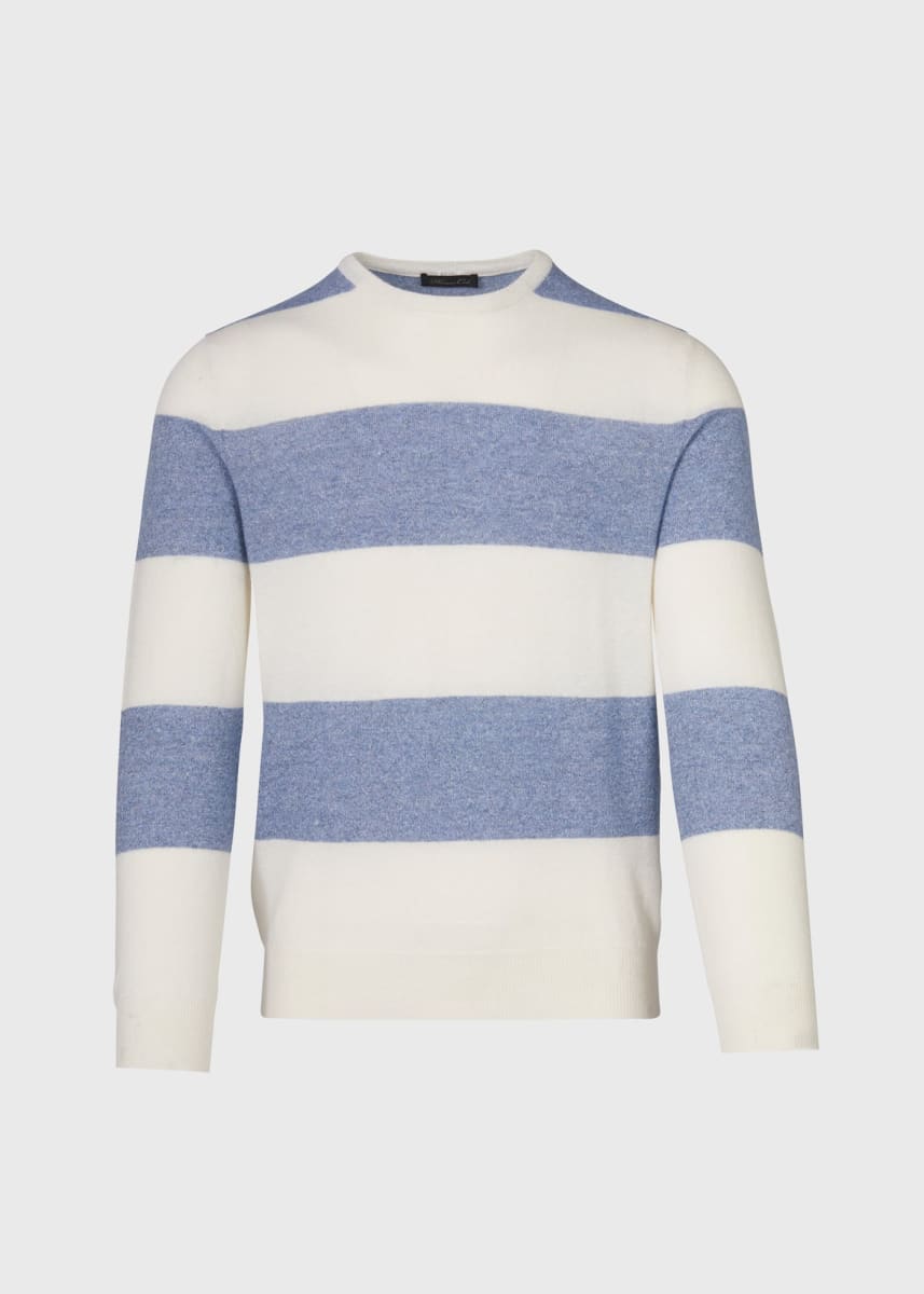 Phineas Cole Cashmere & Linen Stripe Summer Sweater - White/Blue