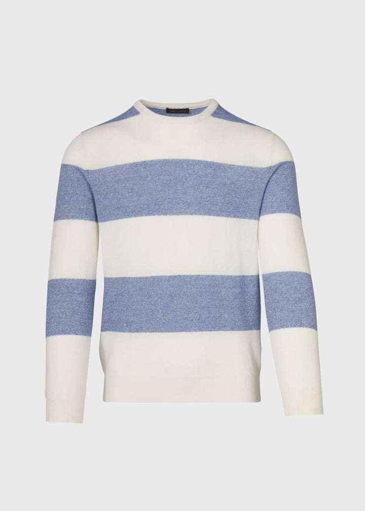 Phineas Cole Cashmere & Linen Stripe Summer Sweater - White/Blue